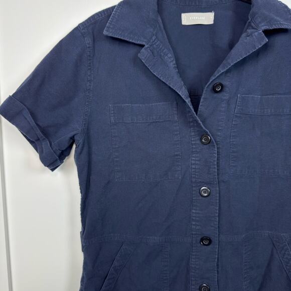 Everlane The Cotton Weave Romper Size 6 Short Sleeve Pockets Navy Blue Shorts - Picture 3 of 8